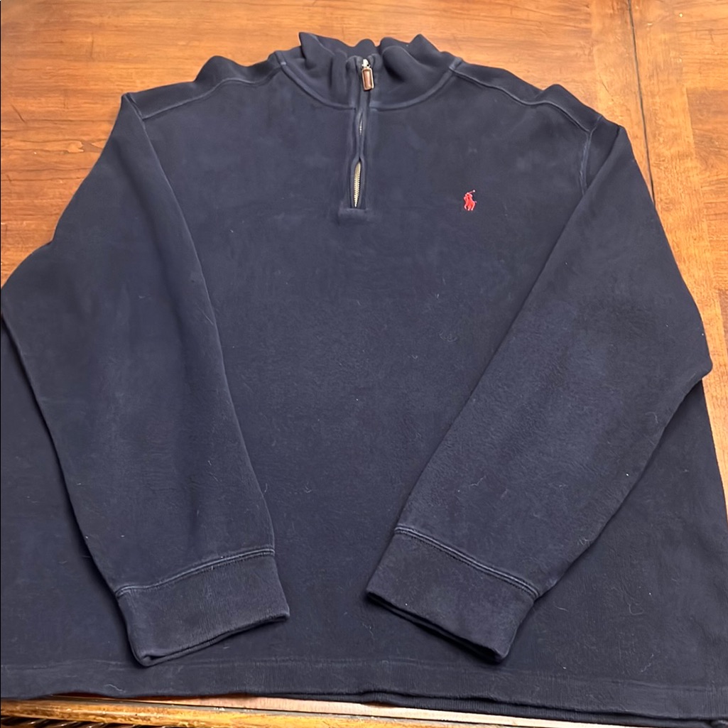 Polo By Ralph Lauren Blue Zip Up Sweater With Ribbed Cuffs